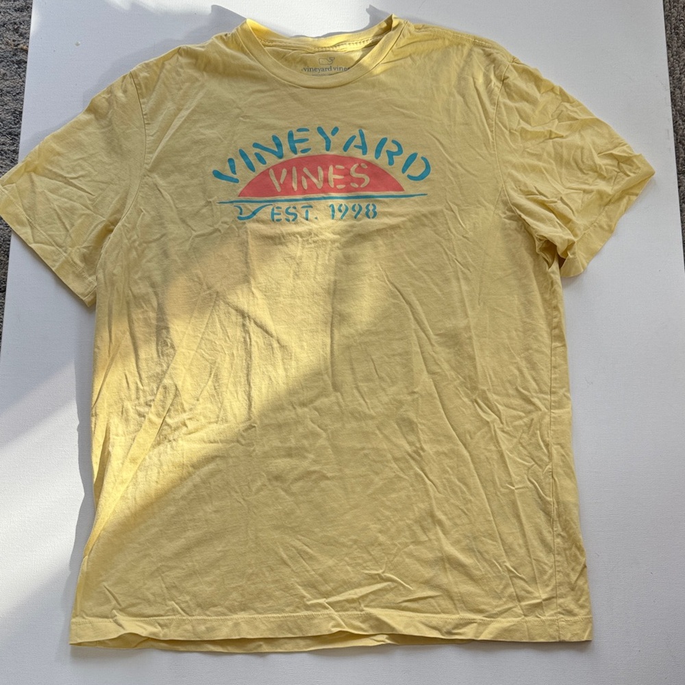 Vineyard Vines Pastel Yellow Logo Tee with Coral & Teal Accents